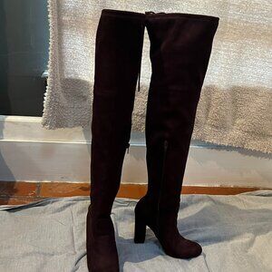 Burgundy suede over the knee boots with 4" heel.
